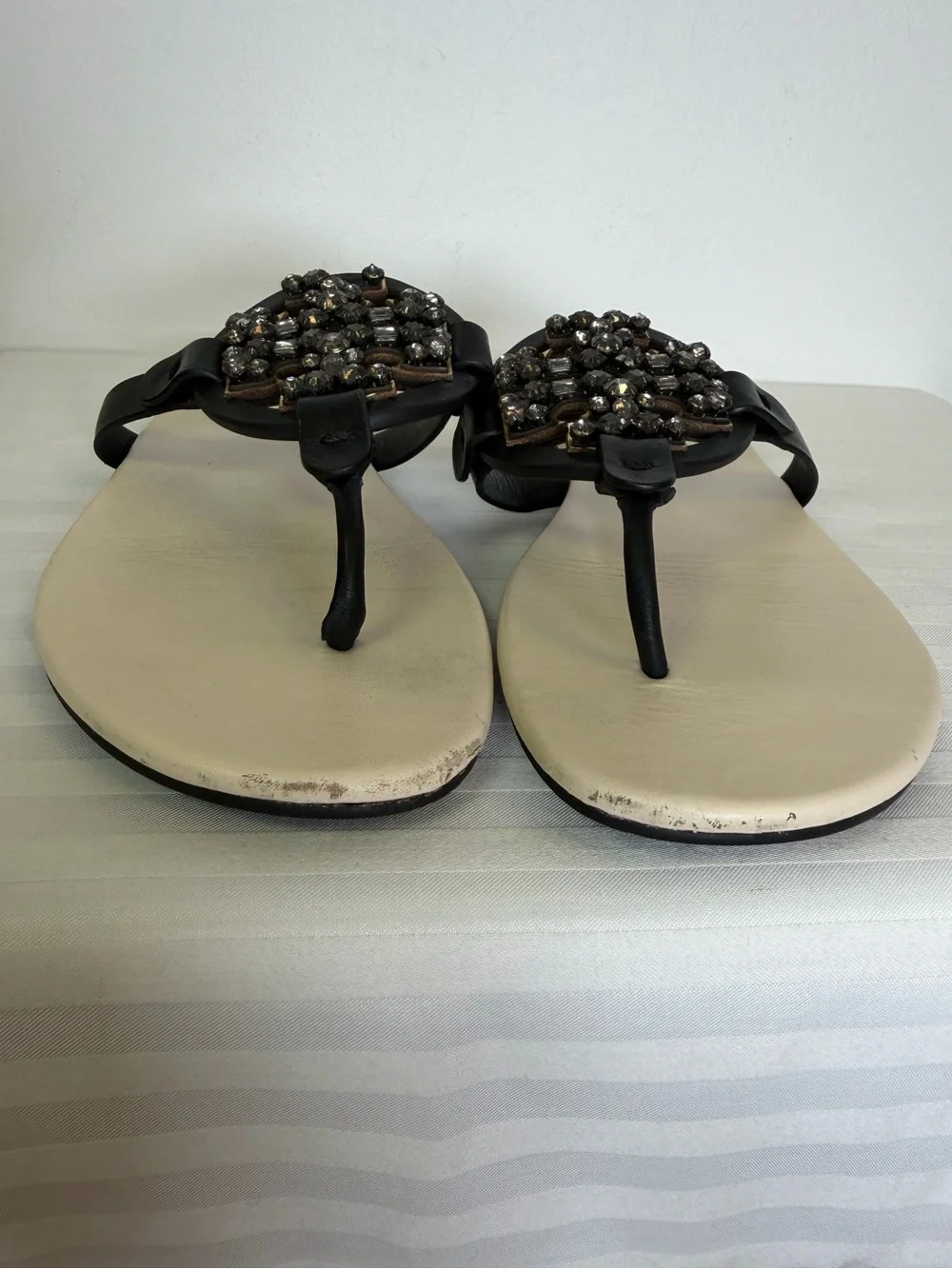 Tory Burch ‘Miller’ Crystal Embellished Iconic Logo Soft Sandals Women’s Size 8